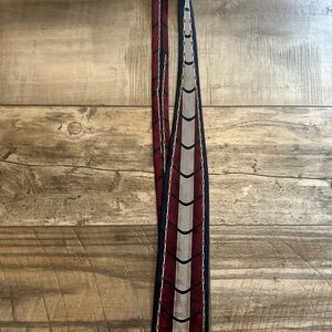 Vintage Nicola Paone 100% silk men’s neck tie 56 in burgundy navy geometric